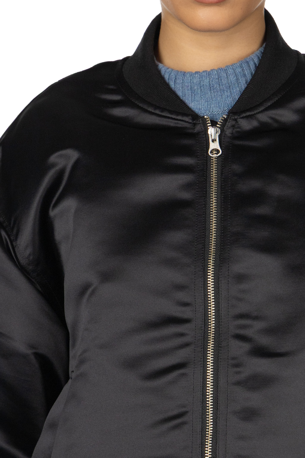 Manon - Heavy Satin Flight Jacket - Black